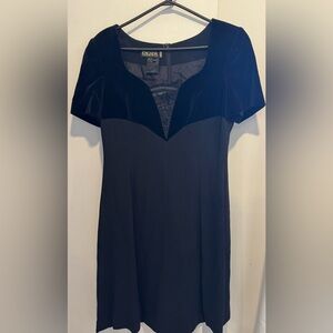 Vintage Escada SILK Black dress sleeved mini prom cocktail velour retro 90s M
